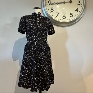 Vintage Black Dress with Colorful Print